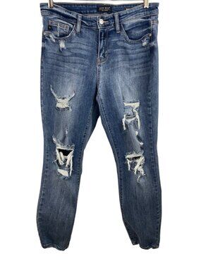 Judy Blue Womens 7/28 Boyfriend Fit Denim Jeans Destroyed Medium Wash